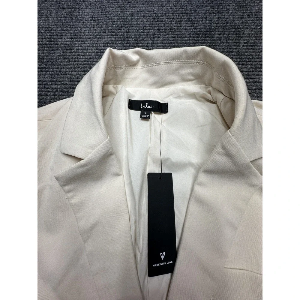 Lulus Blazer‎ Womens Small Beige Cropped Short Sleeve One Button Lined Jacket